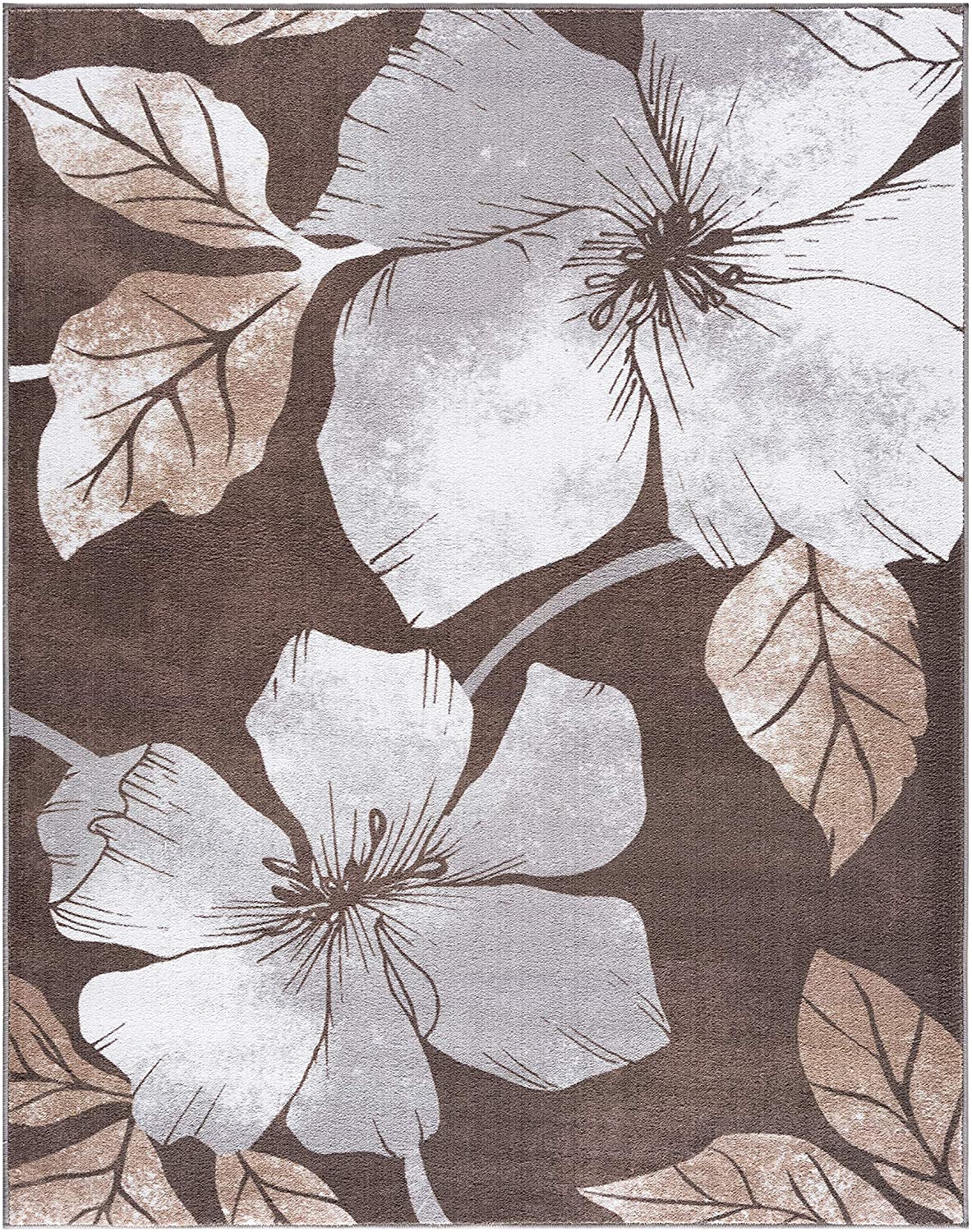 Floral Area Rug - Non Slip Large Flower Carpet for Indoor Soft Area Rugs
