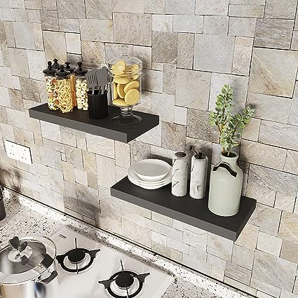 Floating Shelves Invisible Wall Mounted Set of 2, Retro Hanging Wall Decor Shelf 16 x 9 for Living Room, Bedroom, Bathroom, Kitchen (Black)