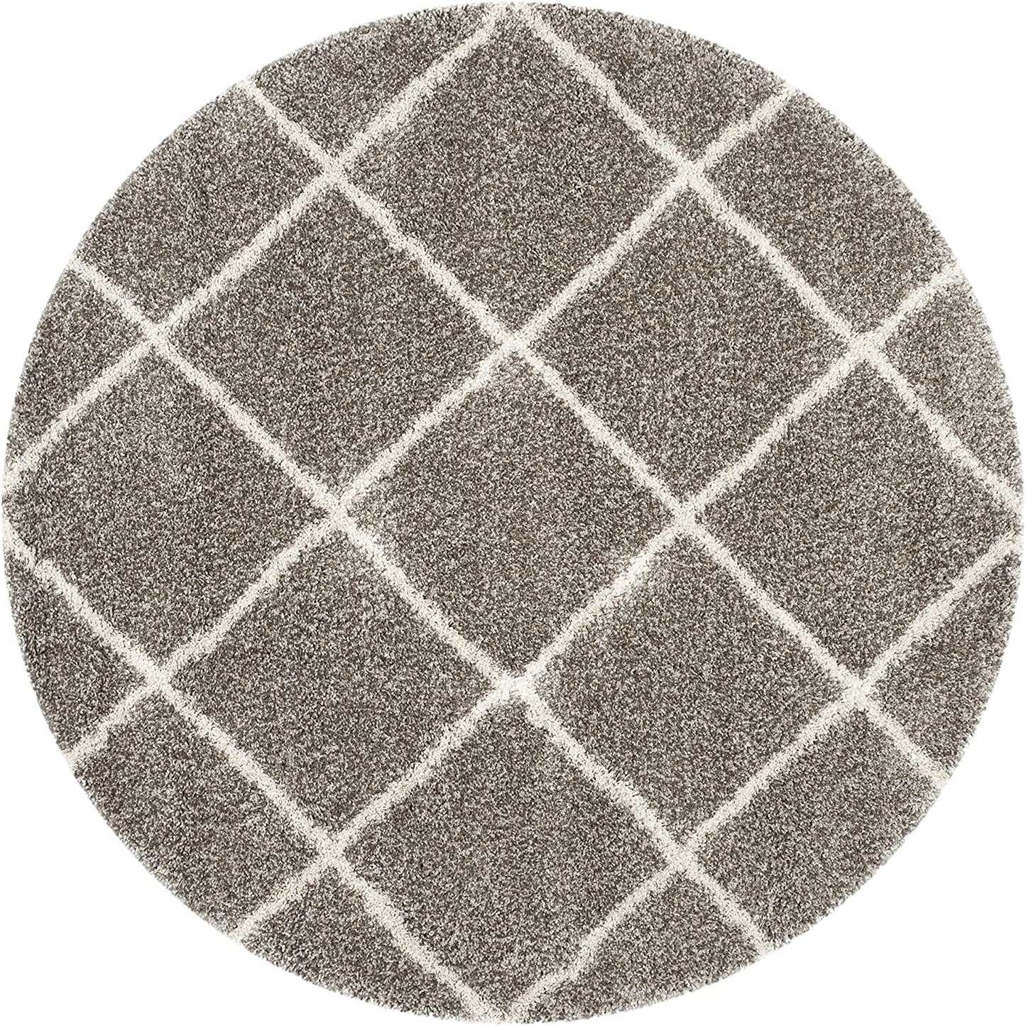 Diamond Trellis Grey/Ivory Soft Plush Area Rug 2-inch Thick