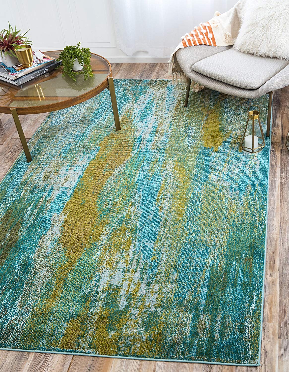 Bright Abstract Torquoise Soft Area Rug