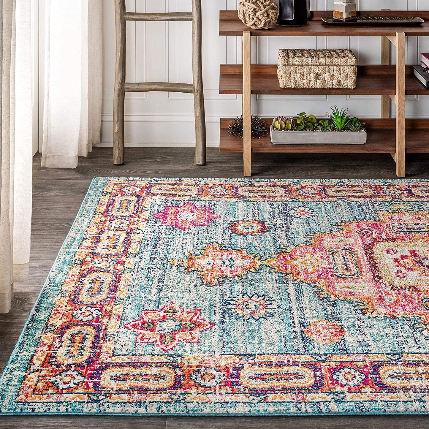 Bohemian Boho Vintage Medallion Blue/Red Rug