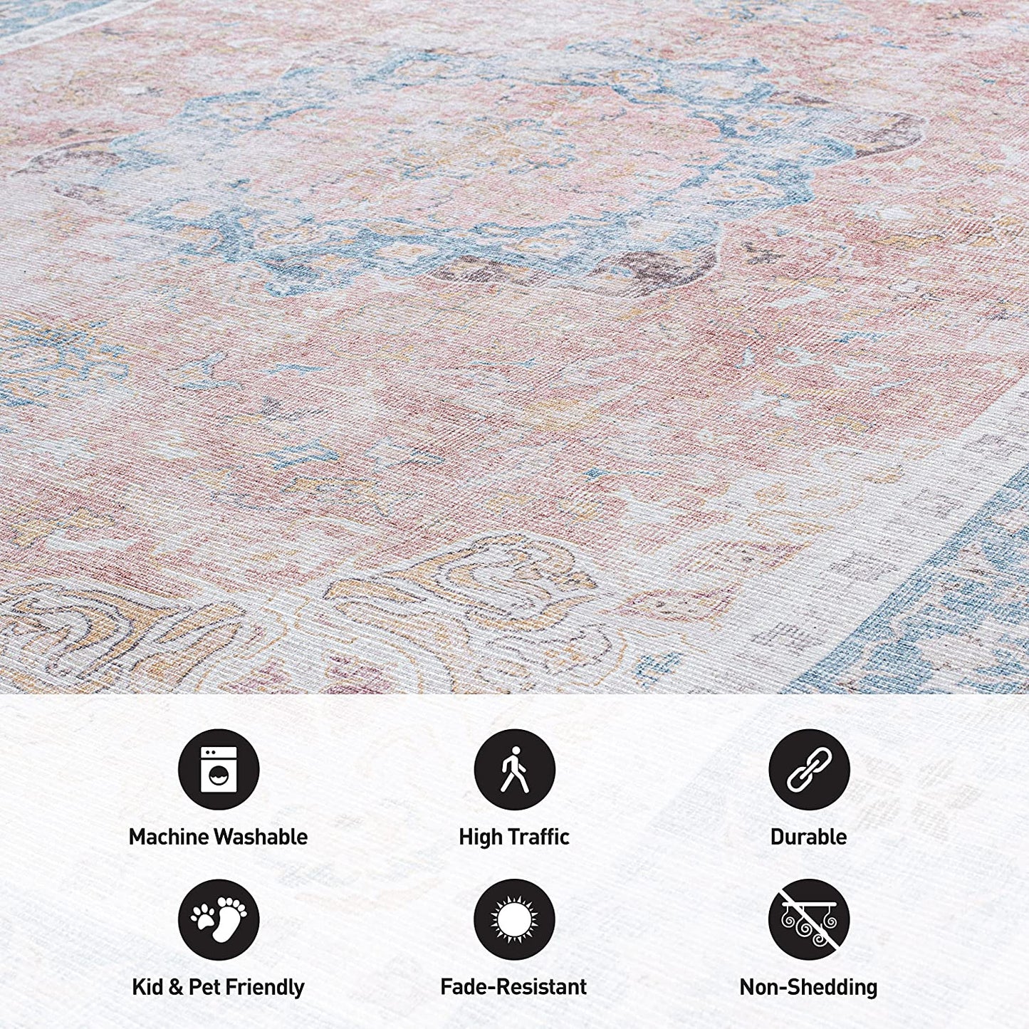 Bohemian Distressed Stain Resistant Flat Weave Eco Friendly Premium Recycled Machine Washable Area Rug 3'3"x5' Rust