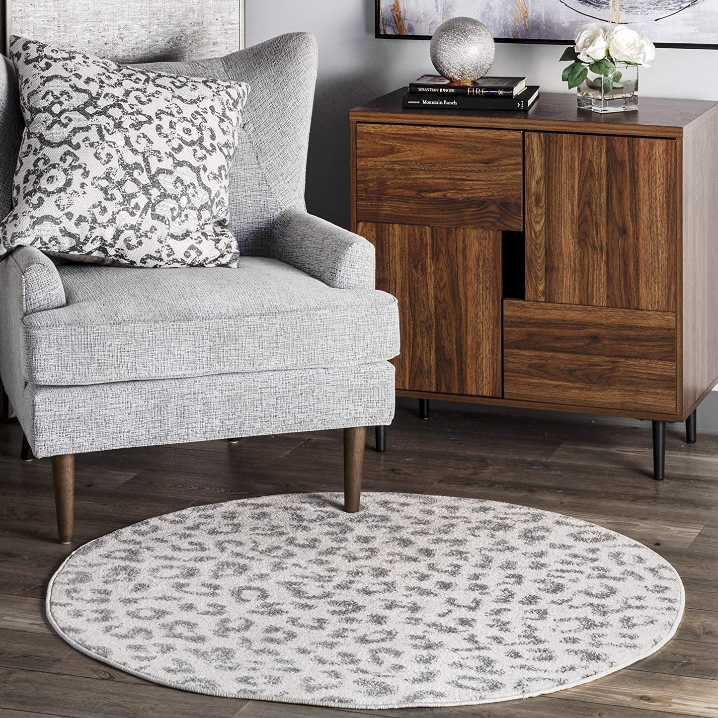 Leopard Print Soft Rug, Grey