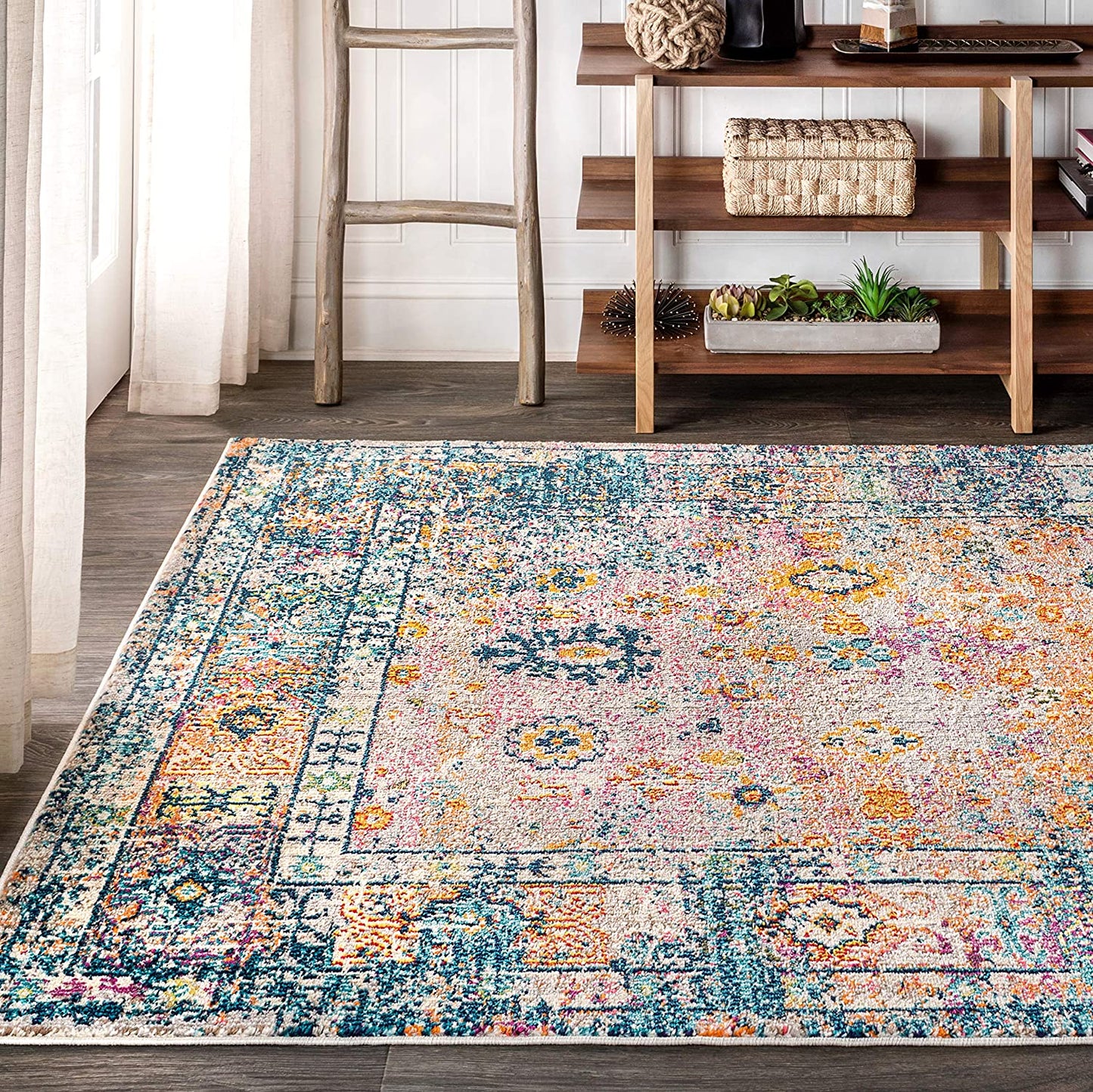 Bohemian FLAIR Boho Vintage Faded Navy/Cream Soft Area Rug