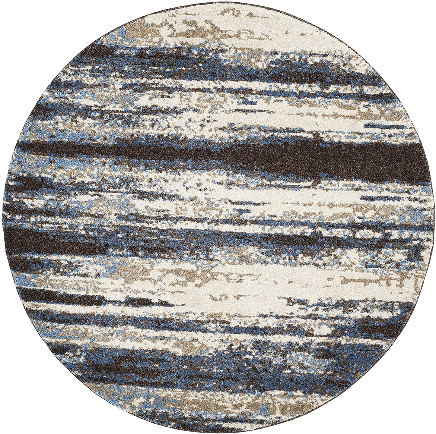 Cream and Blue Modern Abstract Area Rug