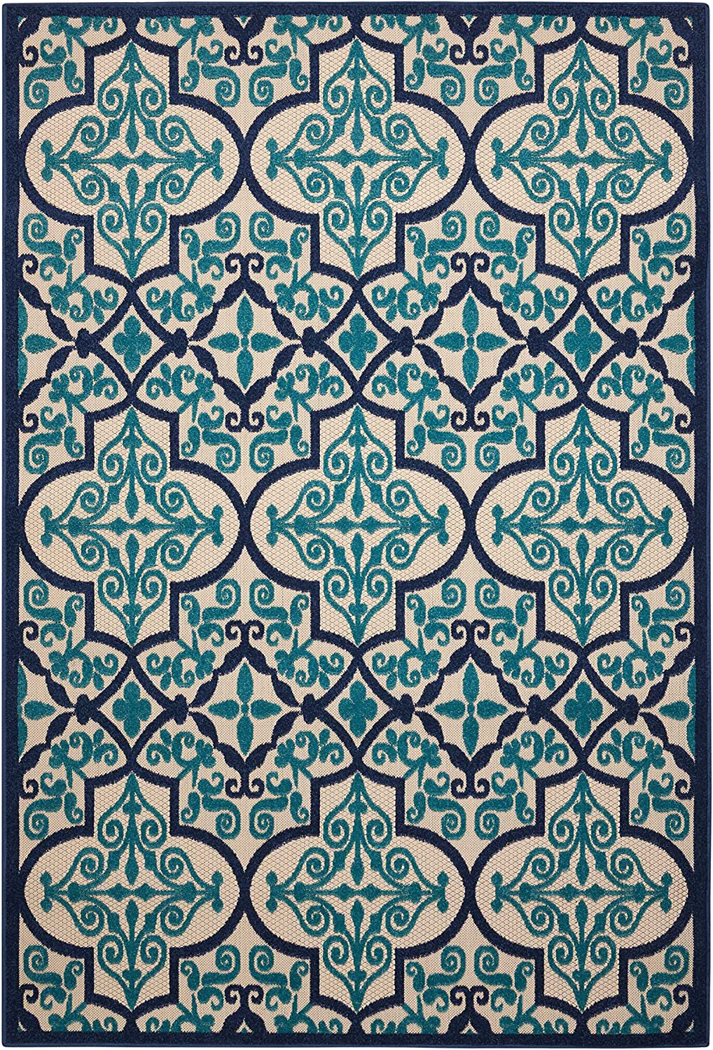 Aloha Indoor Outdoor Navy Aqua Moroccan Area Rug