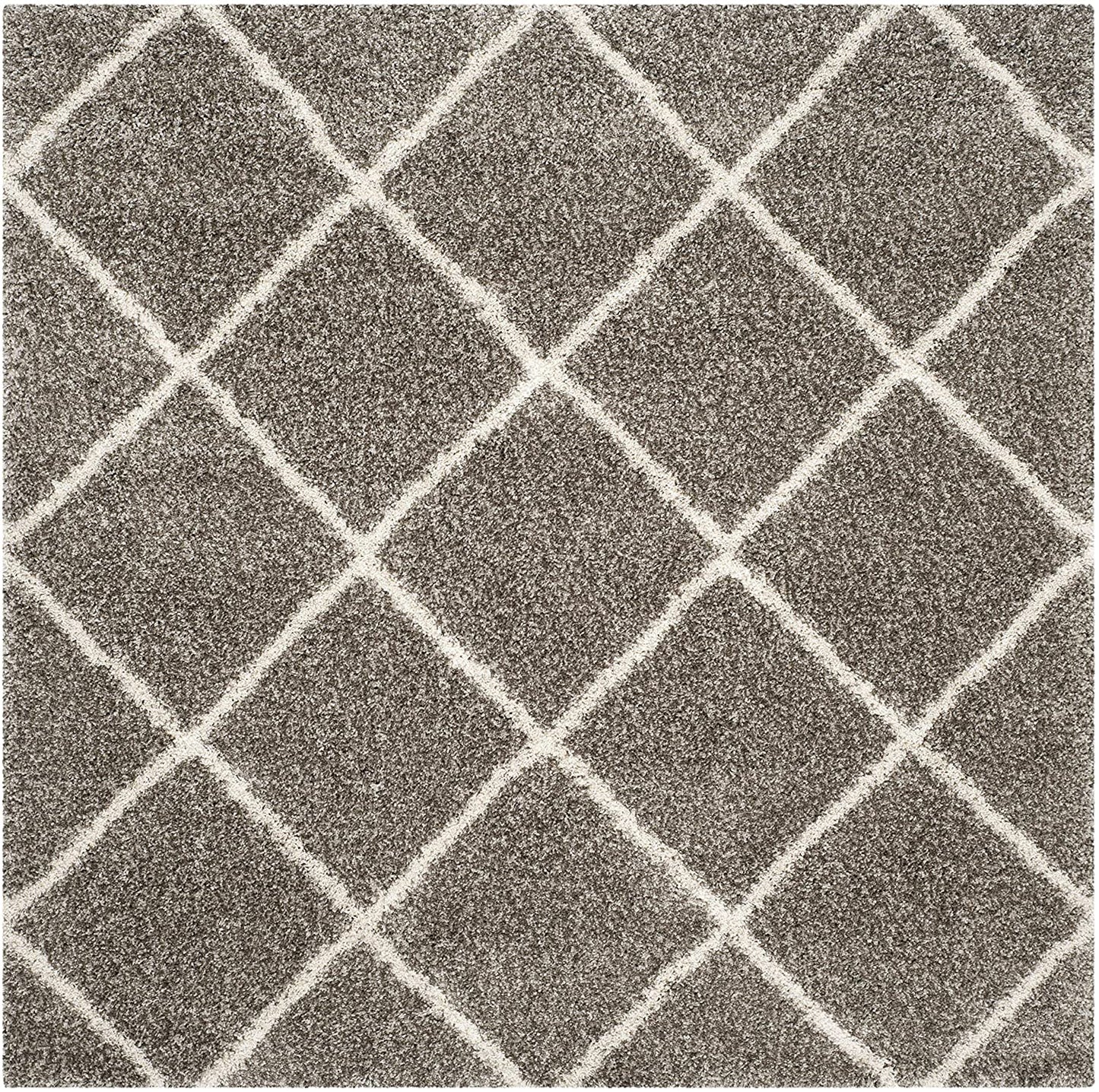 Diamond Trellis Grey/Ivory Soft Plush Area Rug 2-inch Thick