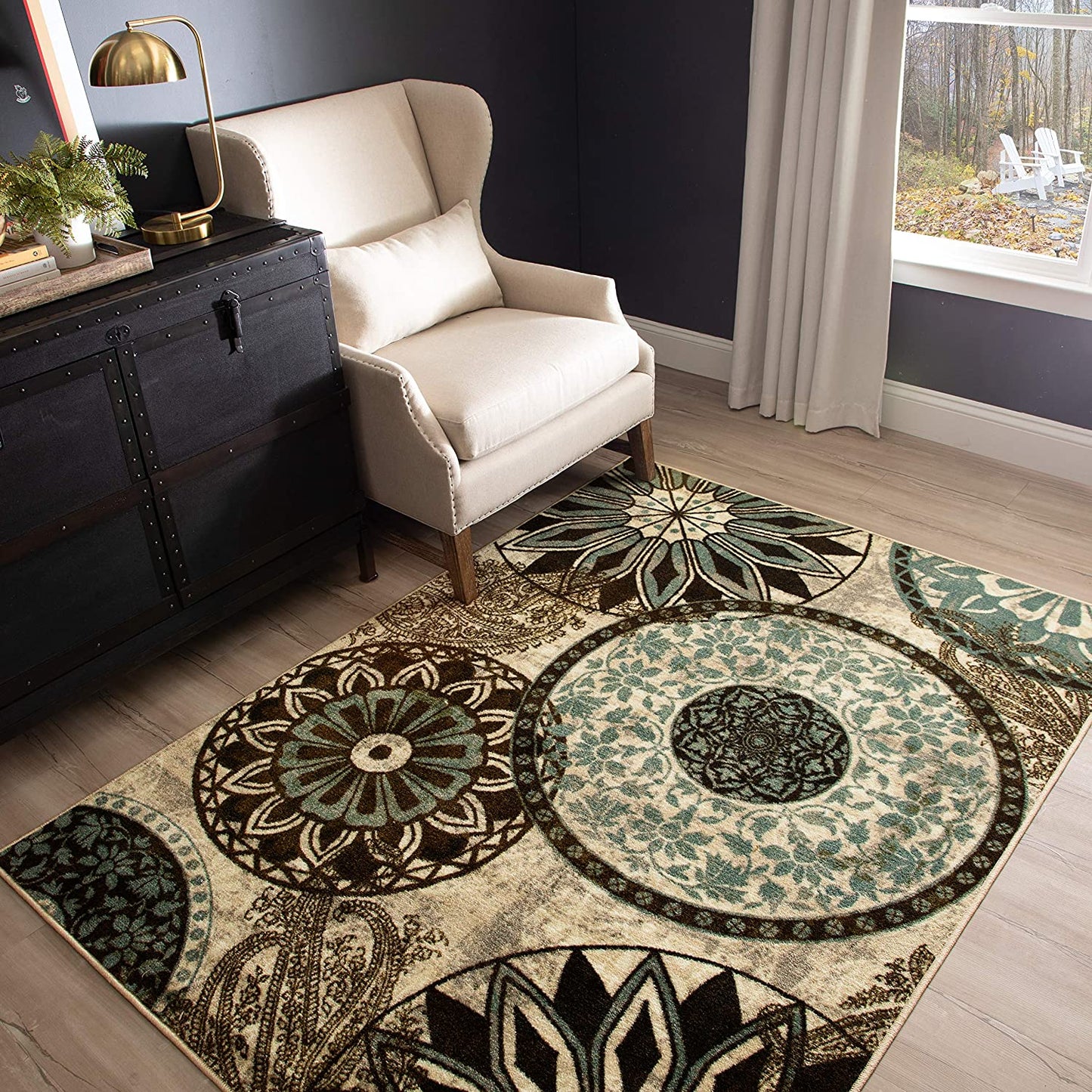 Medallion Area Rugs Blue Brown Light Multi-color