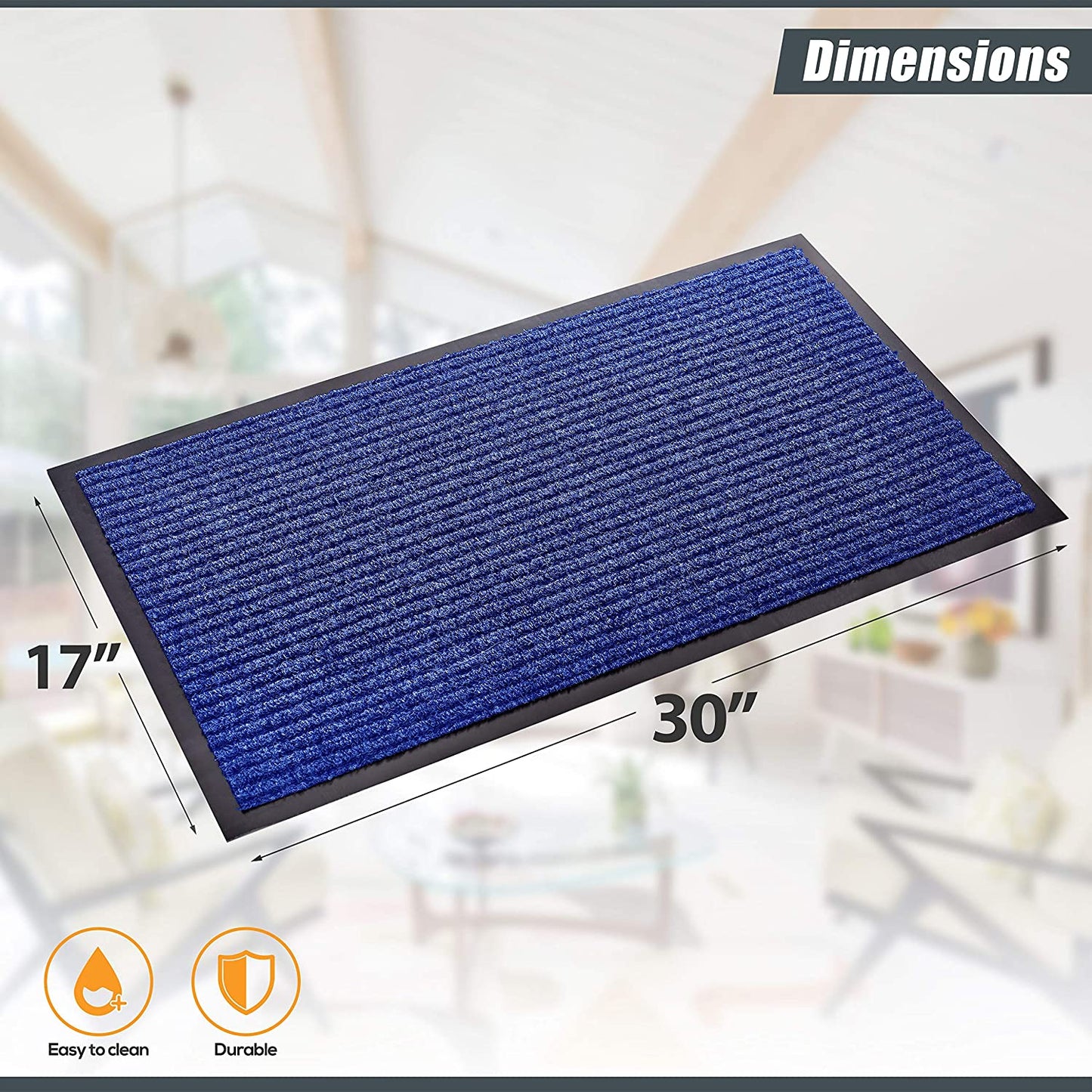 Concepts 2-Pack Striped Door Floor Mat - Indoor Outdoor Rug Entryway Welcome Mats with Rubber Backing for Shoe Scraper,