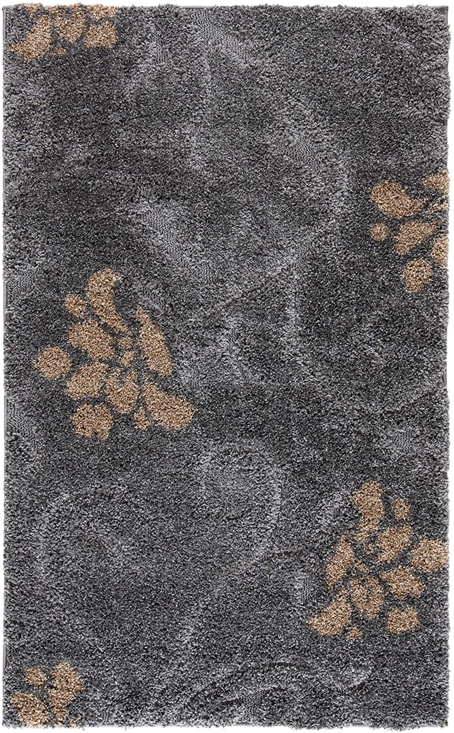 Grey and Beige Floral Shag Soft Pluah Area Rug