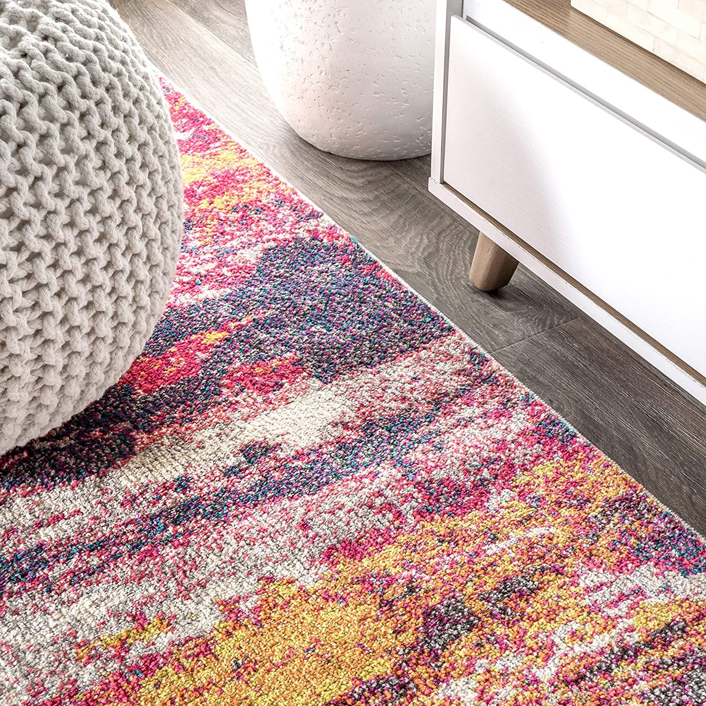 Modern Abstract Brushstroke Pink/Cream Soft Rug