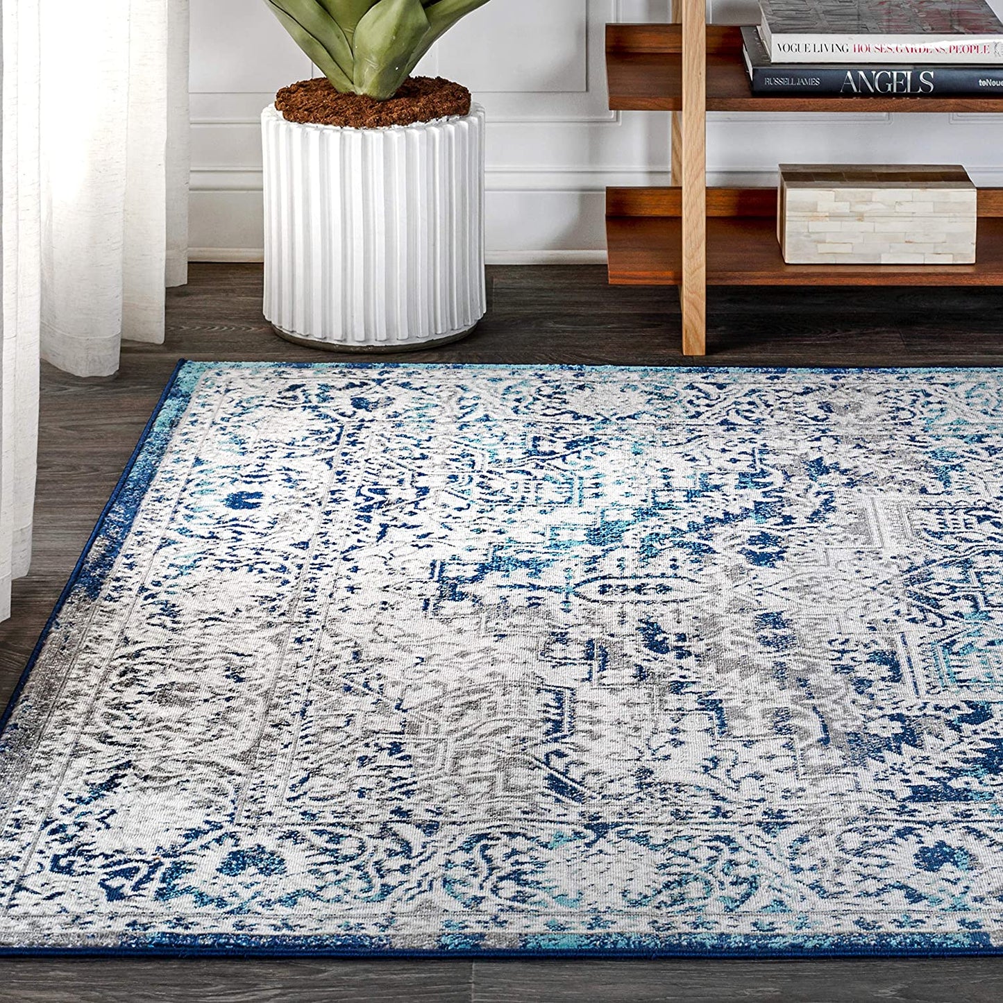 Modern Persian Vintage Medallion Area Rugs Navy/Light Grey