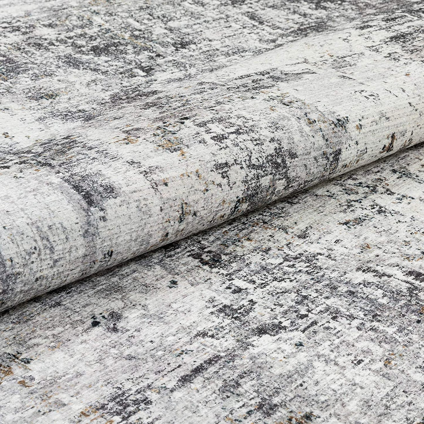 Arcata Grey Machine Washable Contemporary Abstract Distressed Area Rug