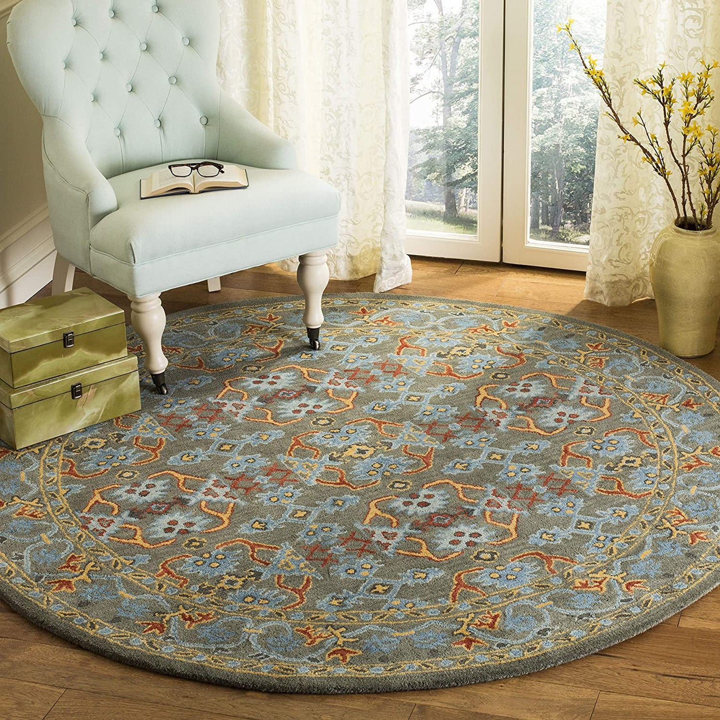 Heritage Collection Handmade Traditional Oriental Premium Wool Area Rug Sage / Blue