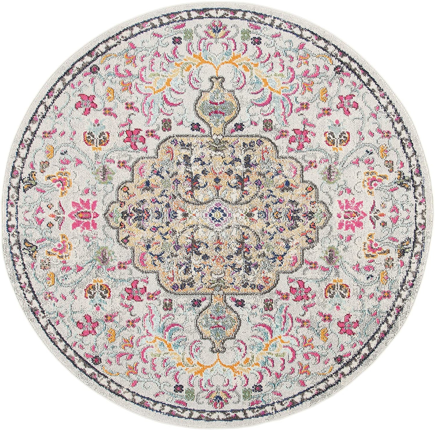 Boho Chic Medallion Distressed Soft Area Rug Grey / Gold