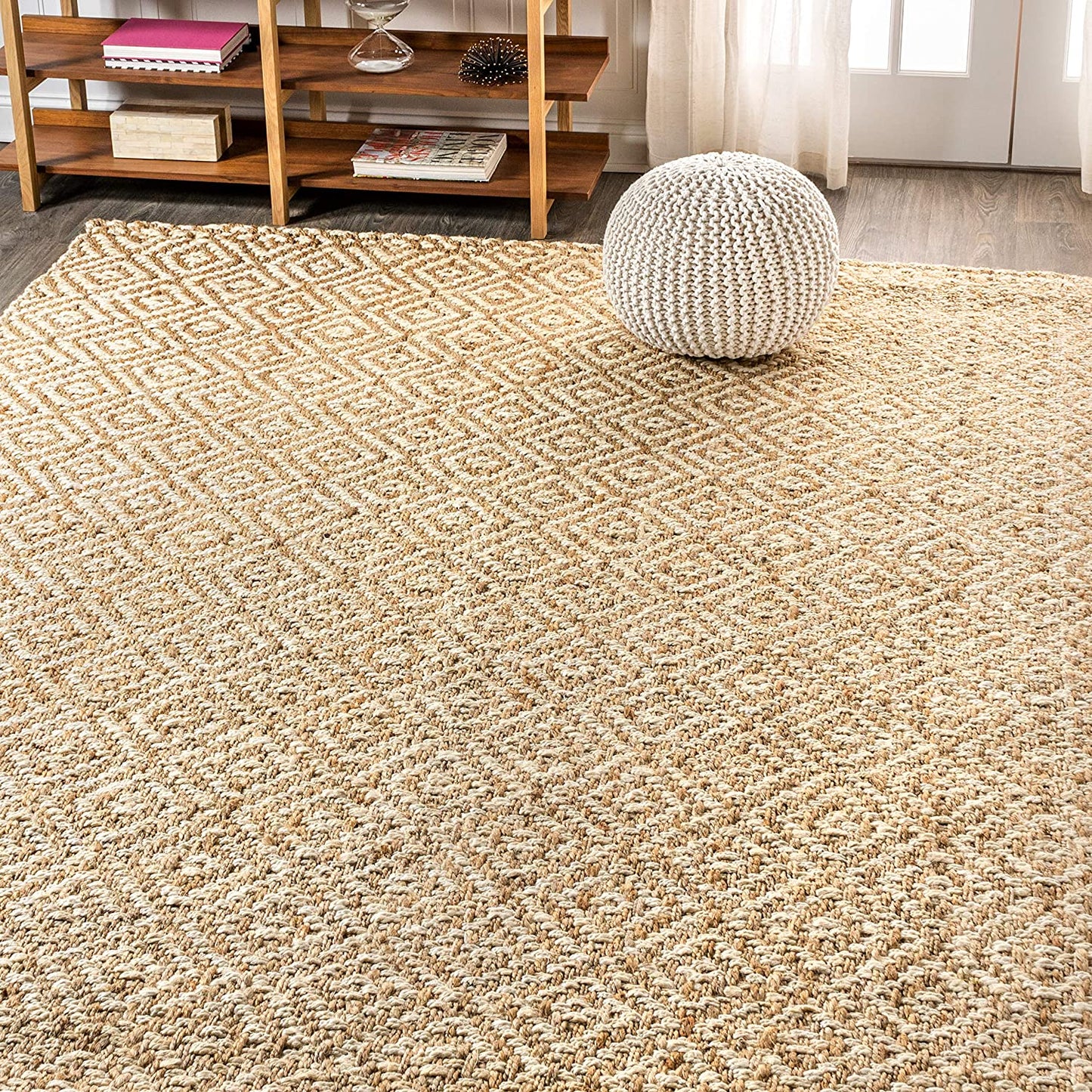 Hira Hand Woven Diamond Chunky Jute Natural soft Area Rug