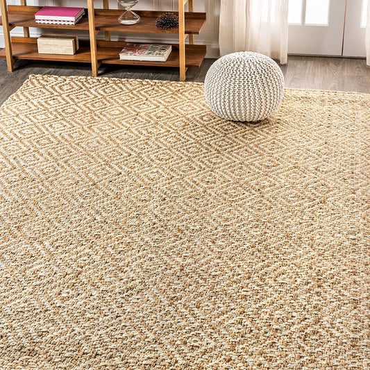 Hira Hand Woven Diamond Chunky Jute Natural soft Area Rug