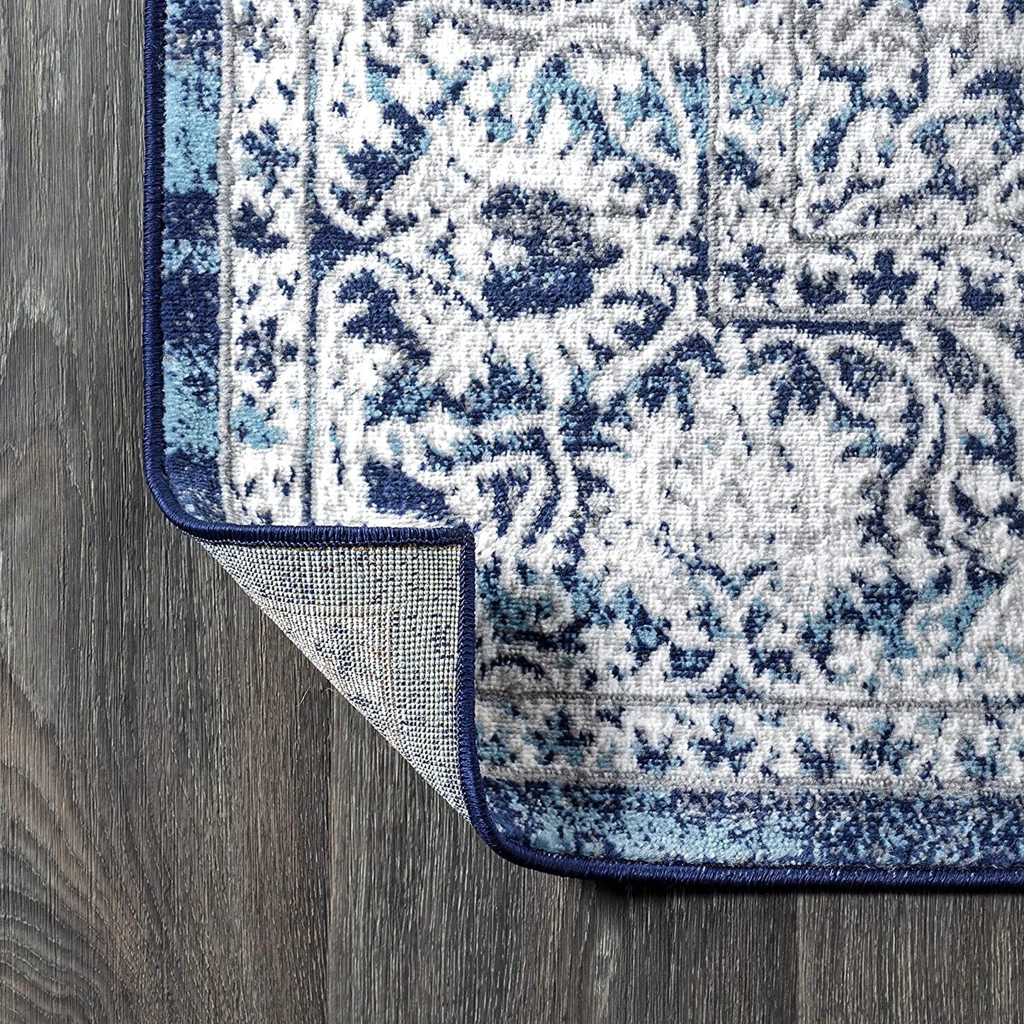 Modern Persian Vintage Medallion Area Rugs Navy/Light Grey