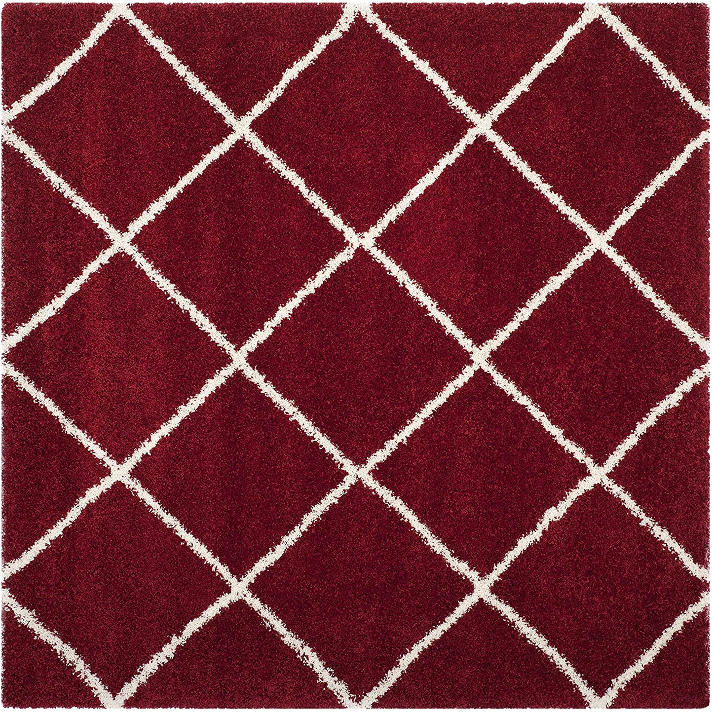 Diamond Trellis Red/Ivory Soft Plush Shag Area Rug 2-inch Thick