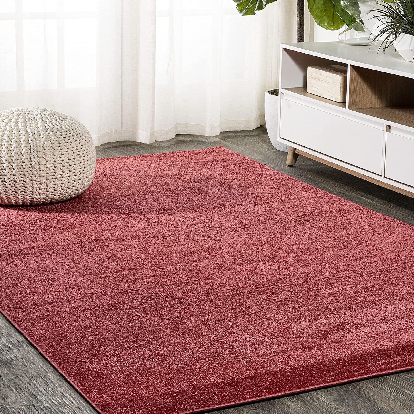 Haze Solid Low-Pile Red Soft Area Rug