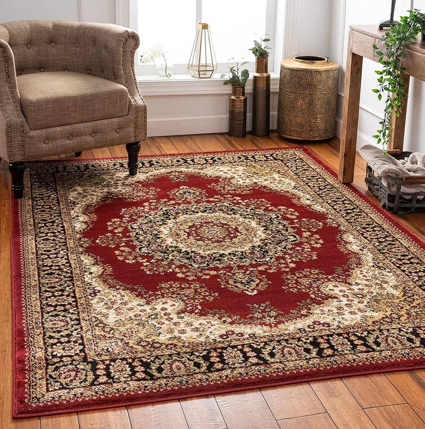 Medallion Oriental Persian Area Rug Red