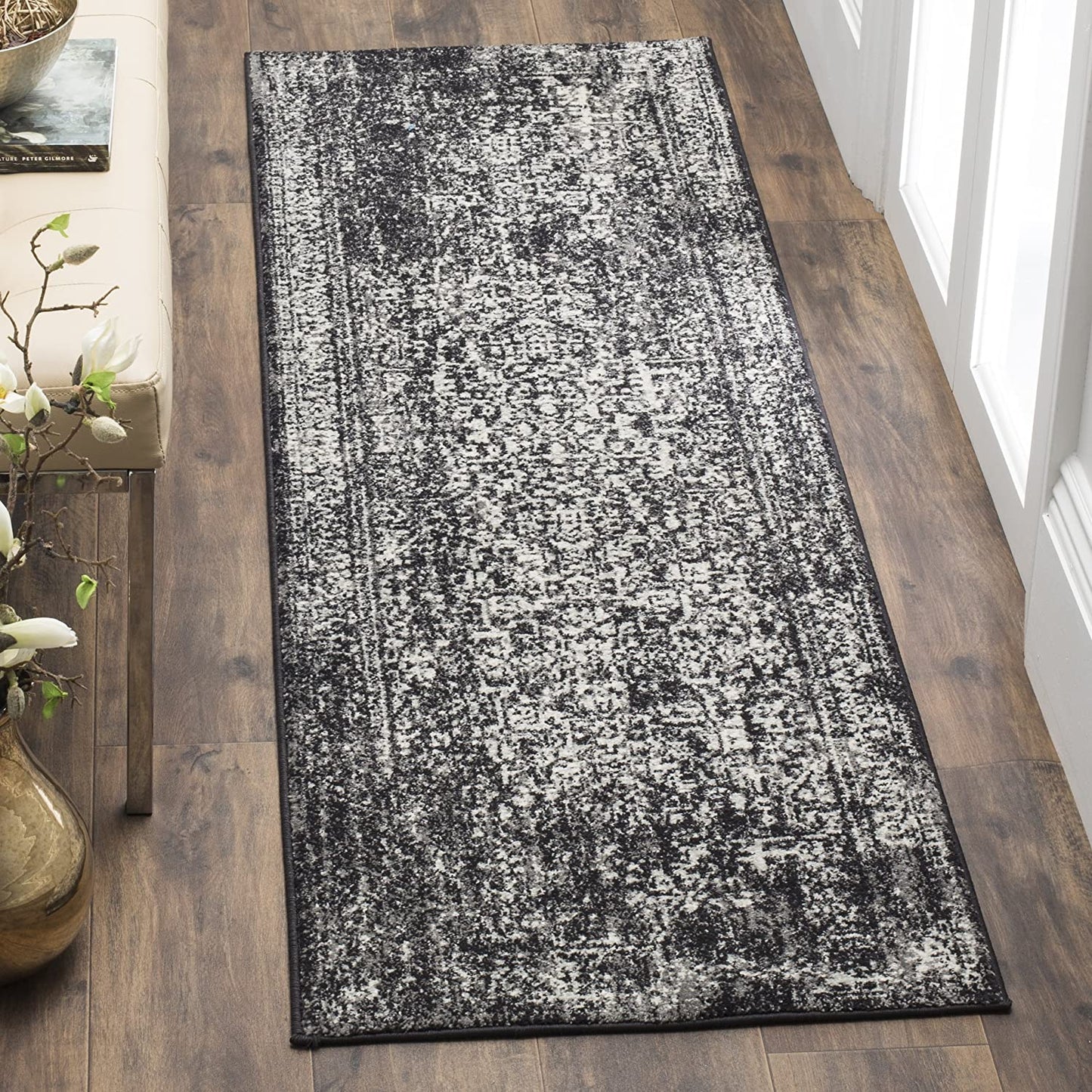 Vintage Oriental Black Grey Soft Area Rug