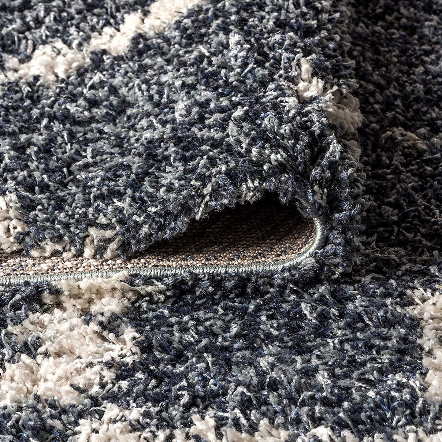 Mercer Plush Tassel Moroccan Tribal Geometric Trellis Denim Blue/Cream Shag Area Rug