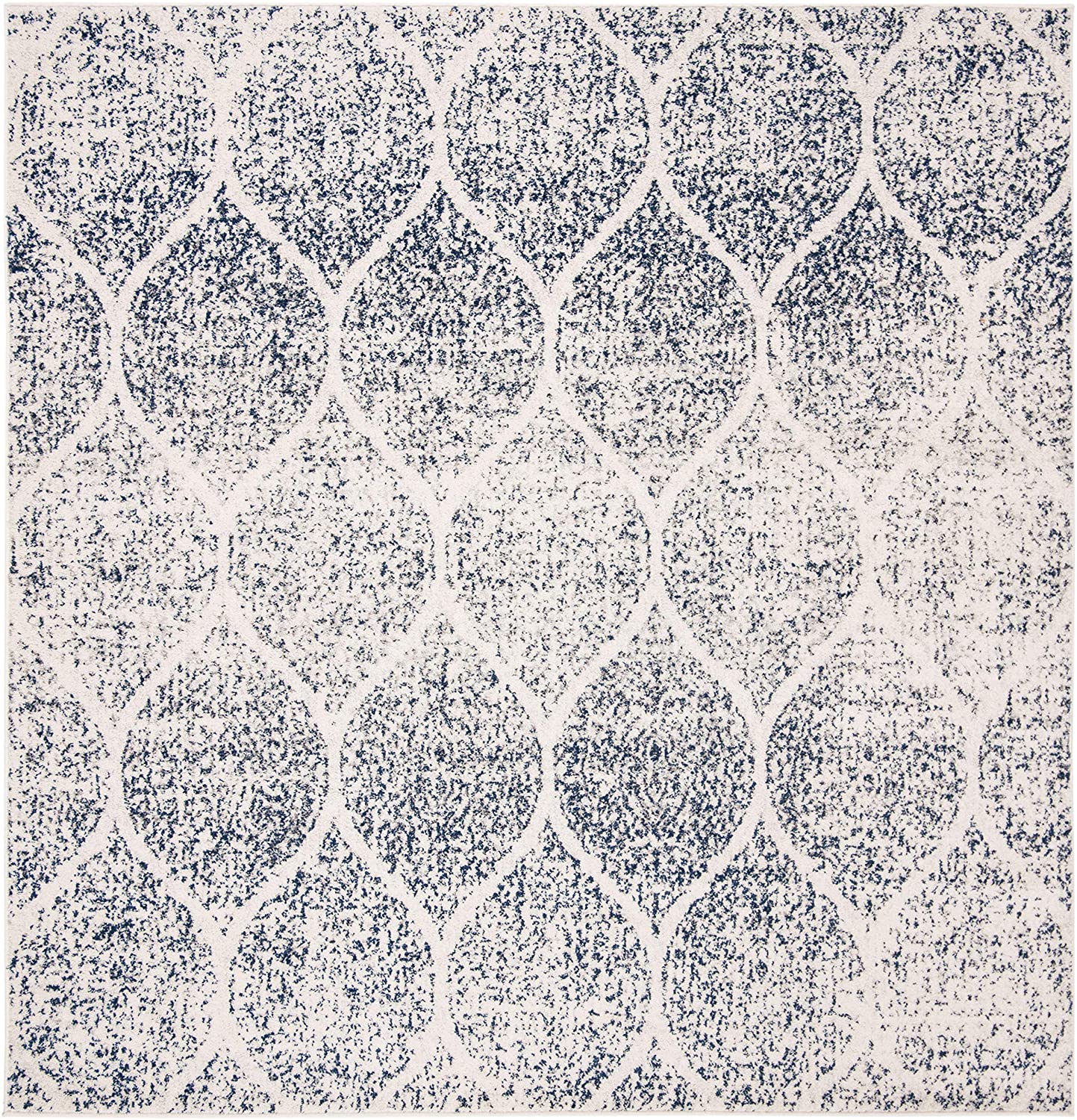 Geometric Trellis Distressed Cream Royal Blue Soft Area Rug