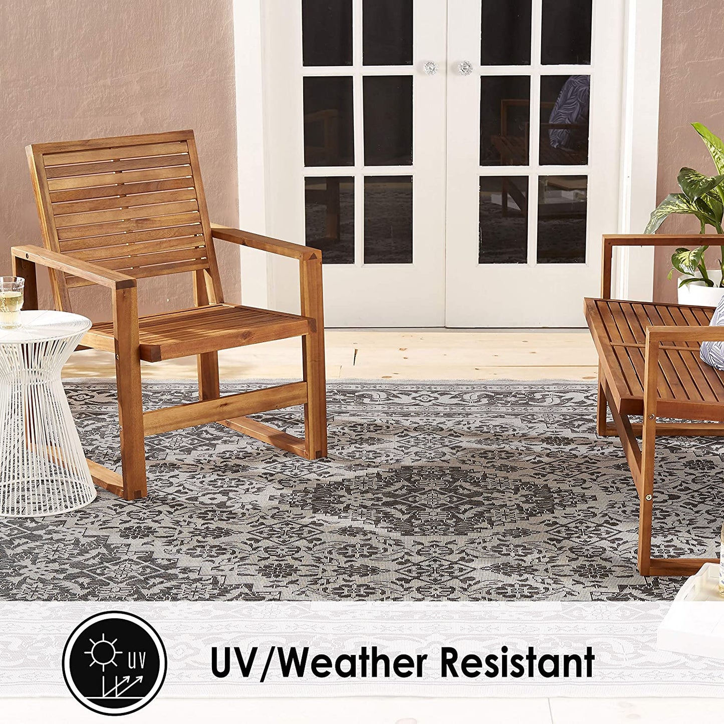 Dahlia Black Grey Indoor/Outdoor Area Rug - UV/Weather Resistant