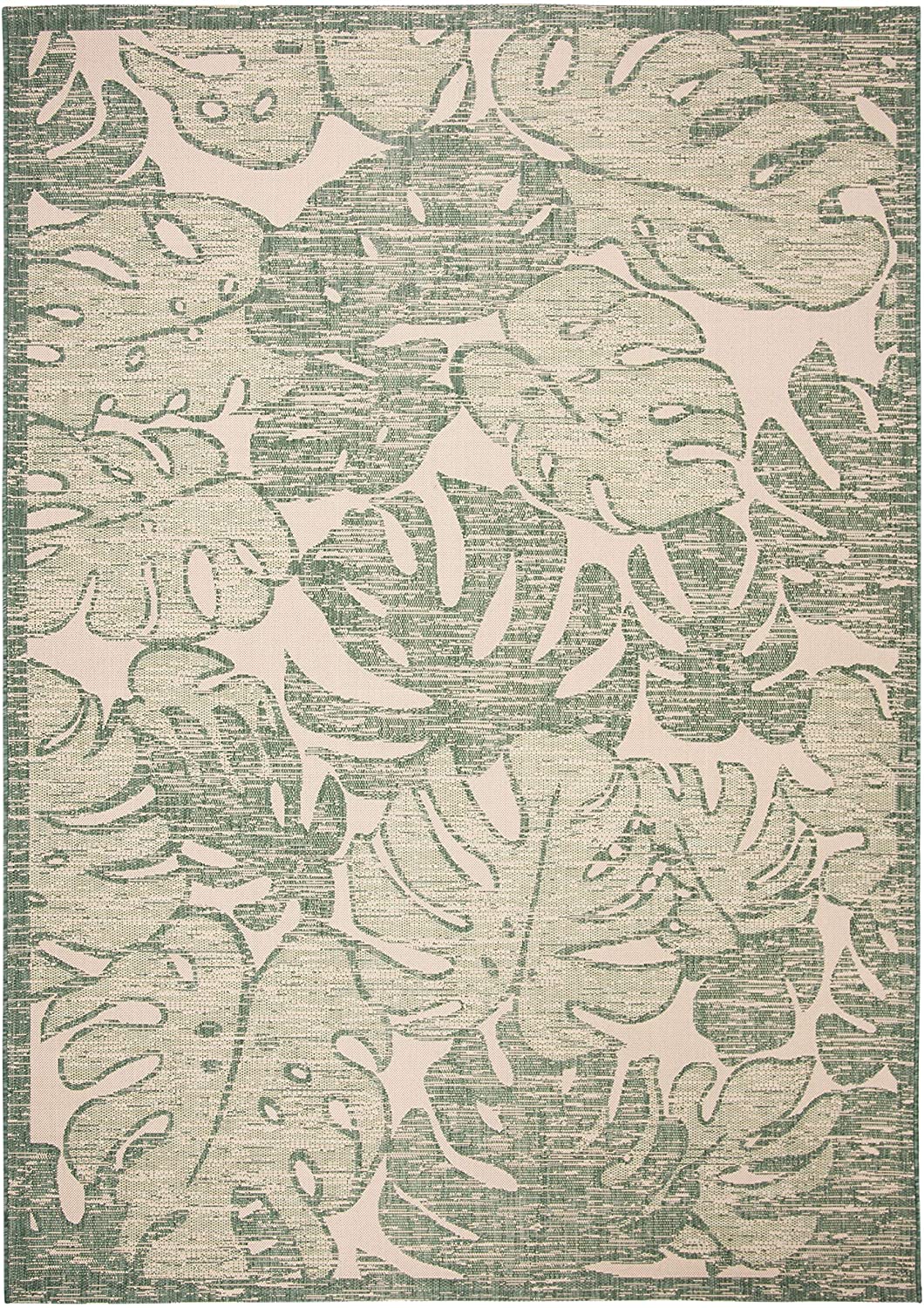 Courtyard Collection Indoor/ Outdoor Non-Shedding Stain Resistant Patio Backyard Soft Area Rug Beige / Green