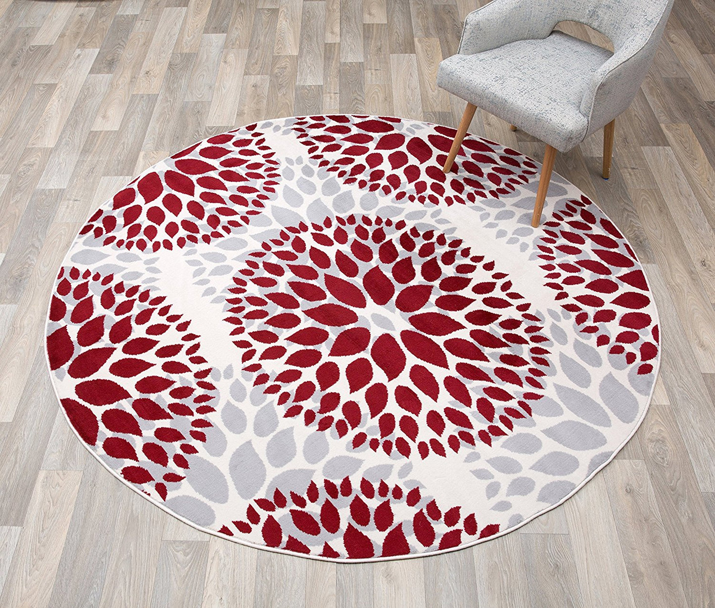 Floral Gray/Grey Red Area Rug