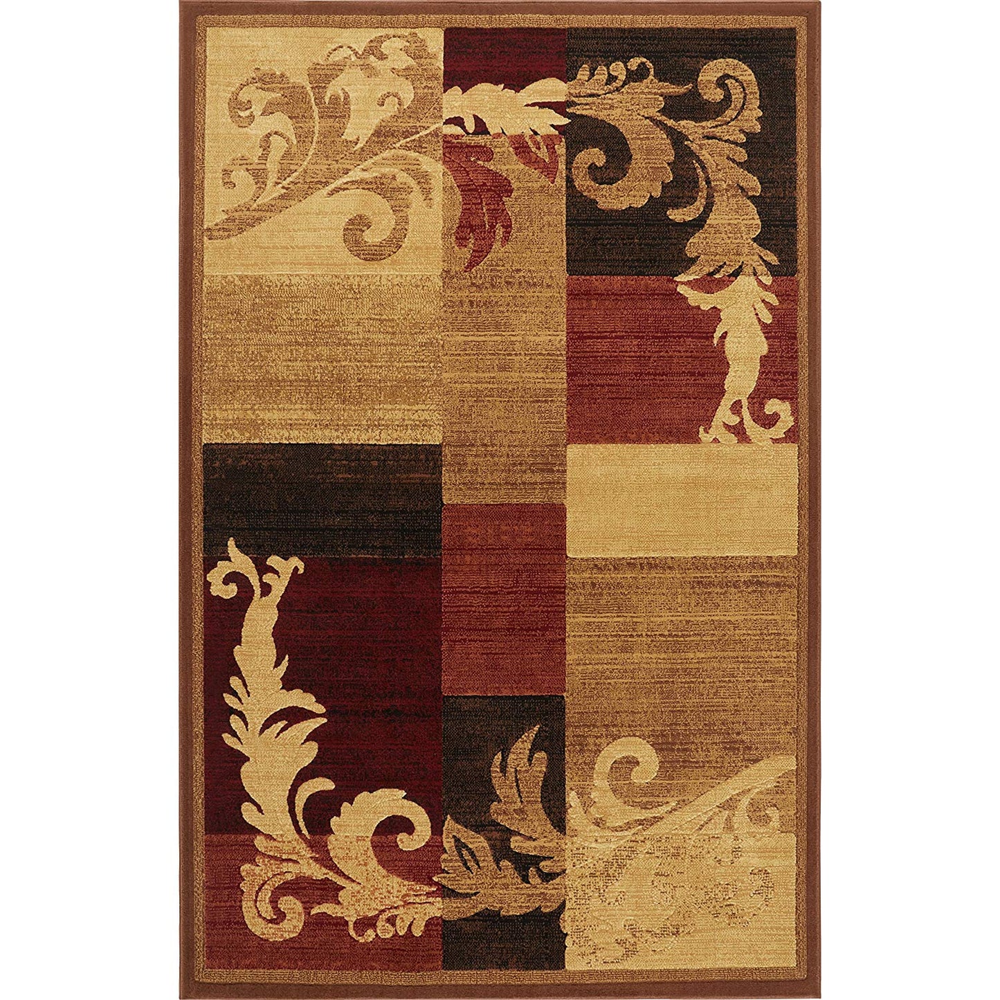 Contemporary Floral Brown Red Soft Area Rugs
