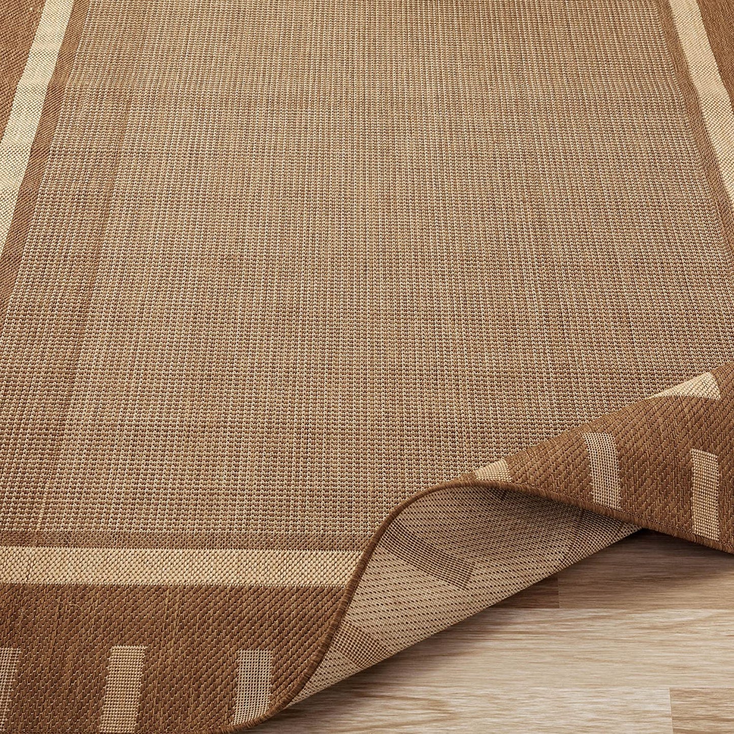Jardin Indoor/Outdoor Bordered Runner Rug, Brown