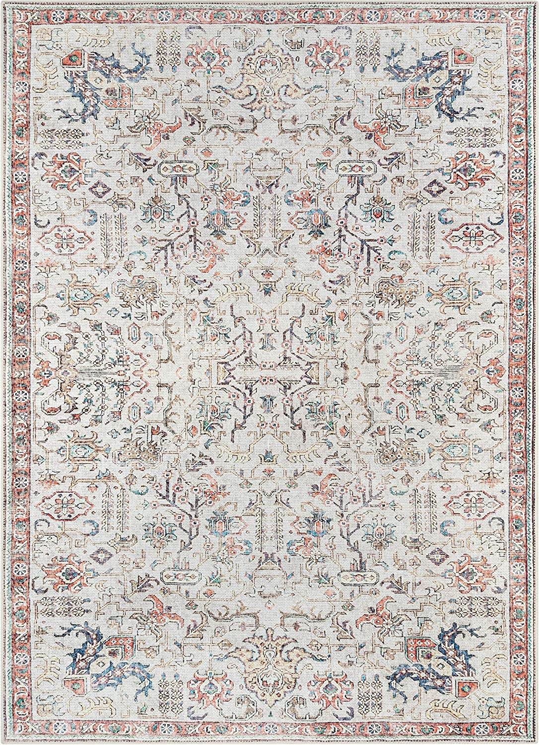 Argonne Grey Machine Washable Vintage Distressed Soft Area Rug