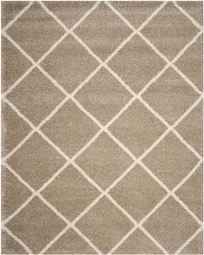 Diamond Trellis Beige/Ivory Soft Plush Shag Area Rug 2-inch Thick