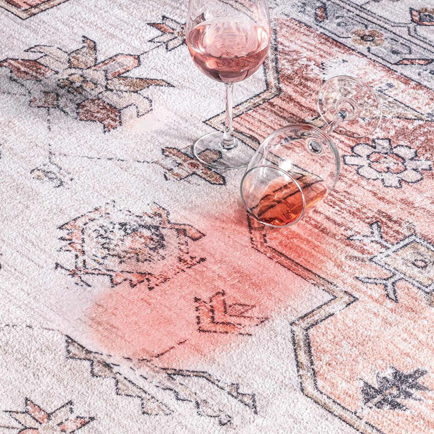 Marli Machine Washable Faded Medallion Area Rug, Rust