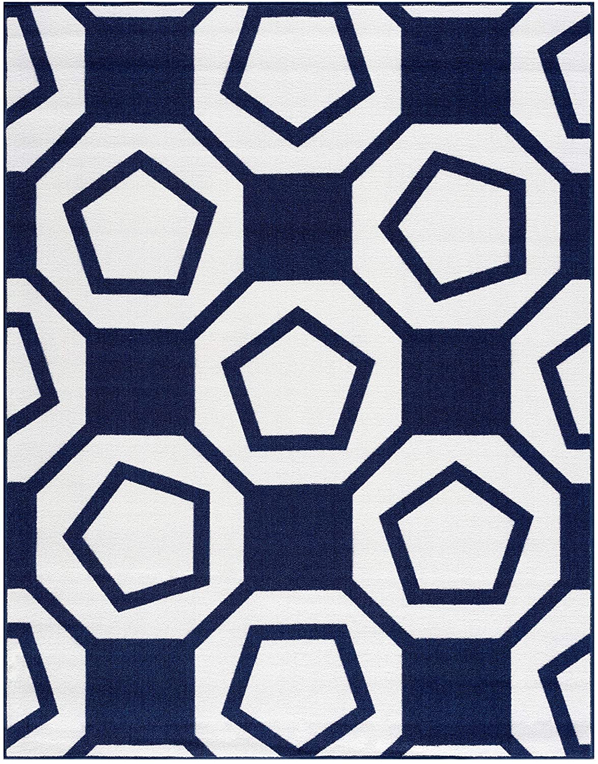 Modern Geometric Stripe Area Rug - Non Slip Navy