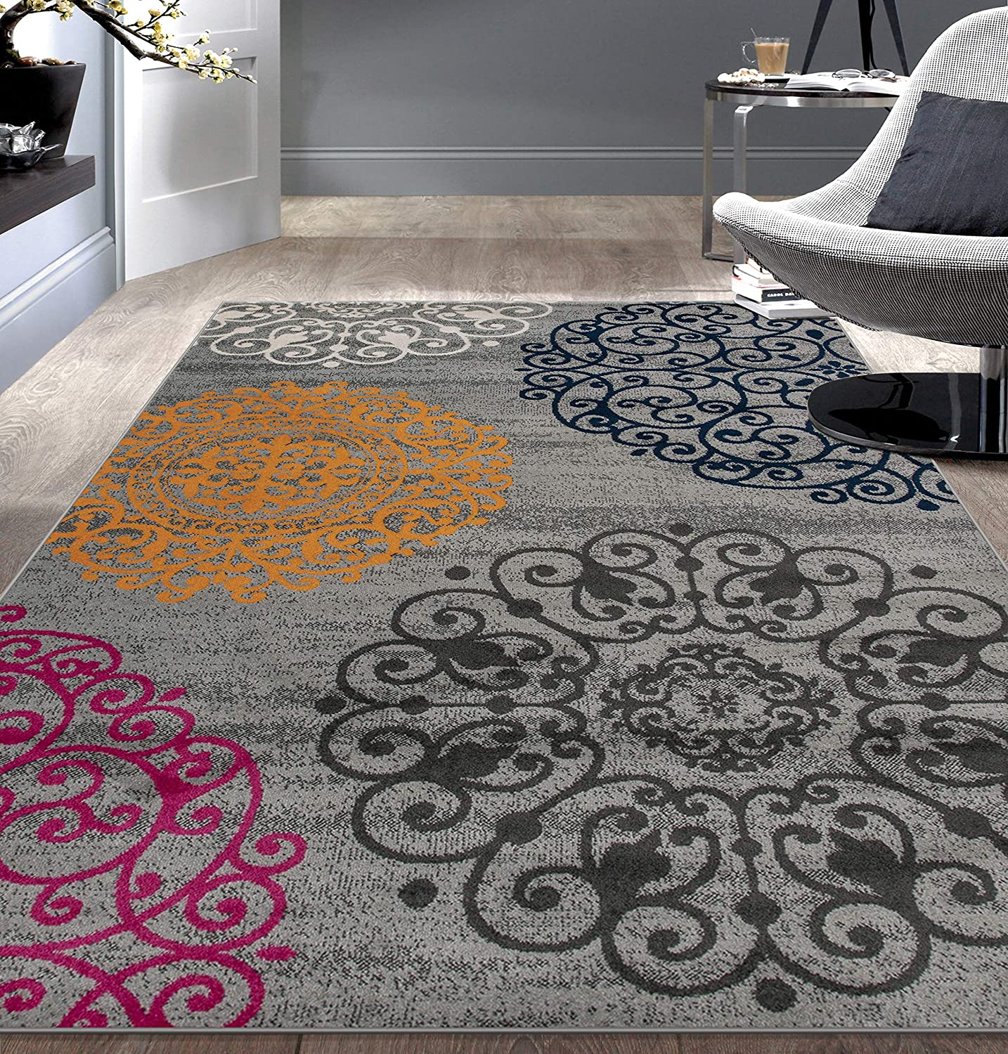 Contemporary Modern Floral Area Rug Black