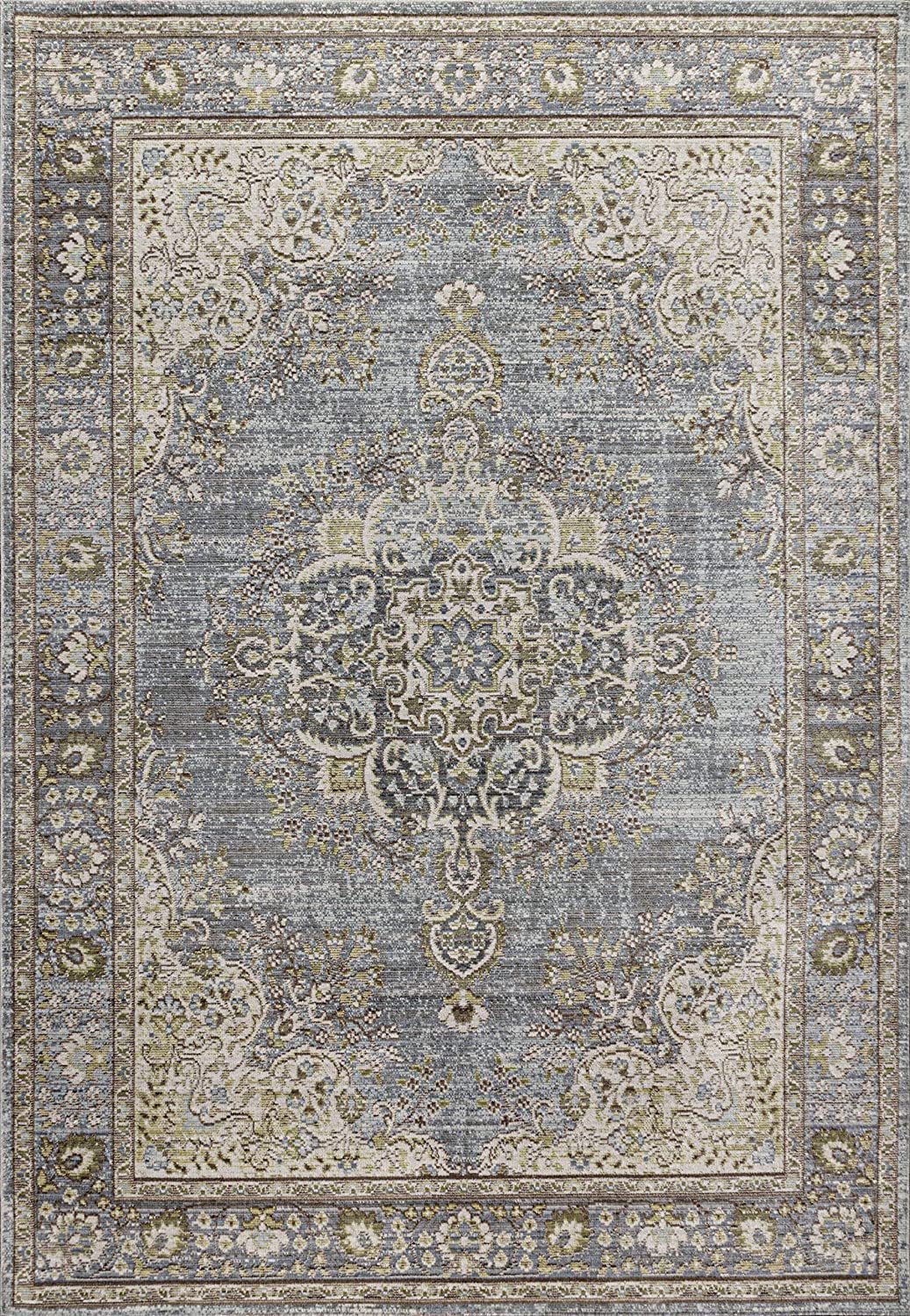 Goa Floral Medallion Traditional Light Blue/Ivory Soft Area Rug