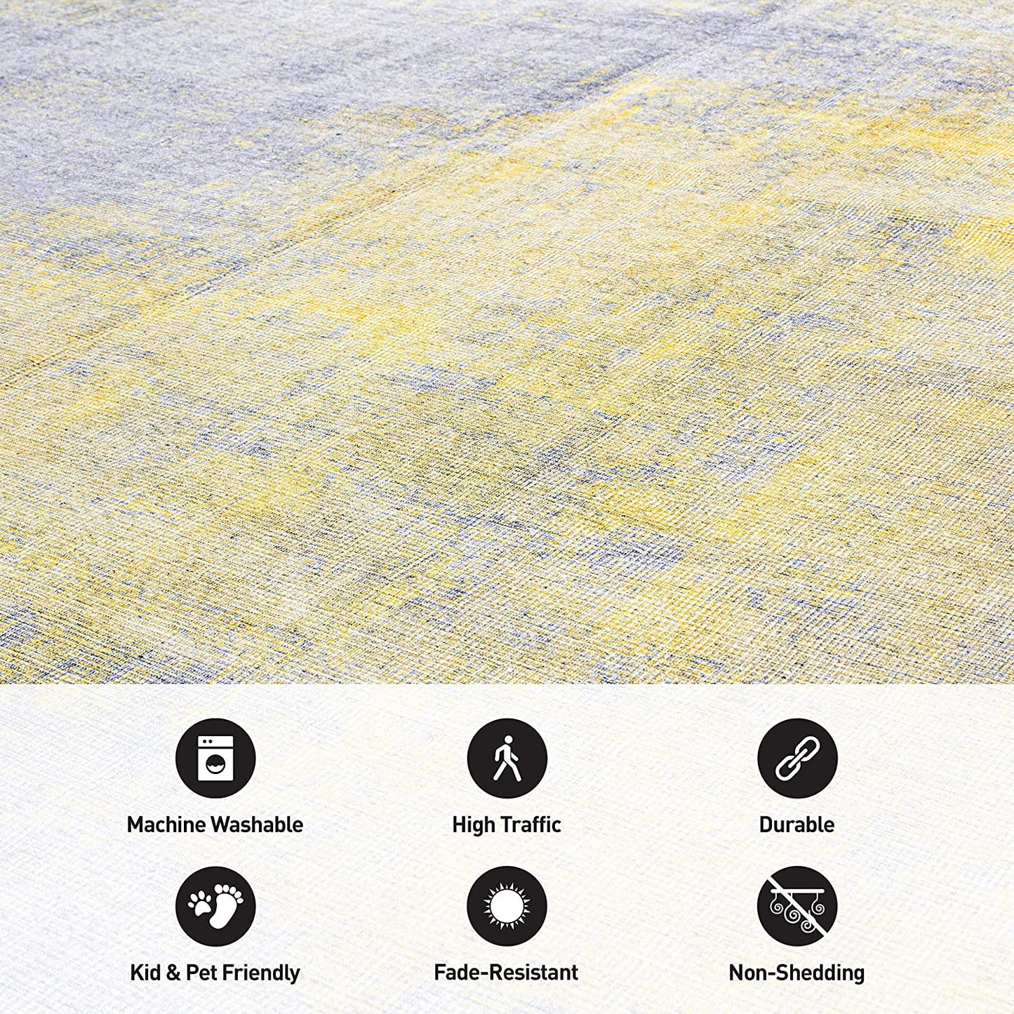 Contemporary Abstract Stain Resistant Flat Weave Eco Friendly Premium Recycled Machine Washable Area Rug 5'x7' Yellow