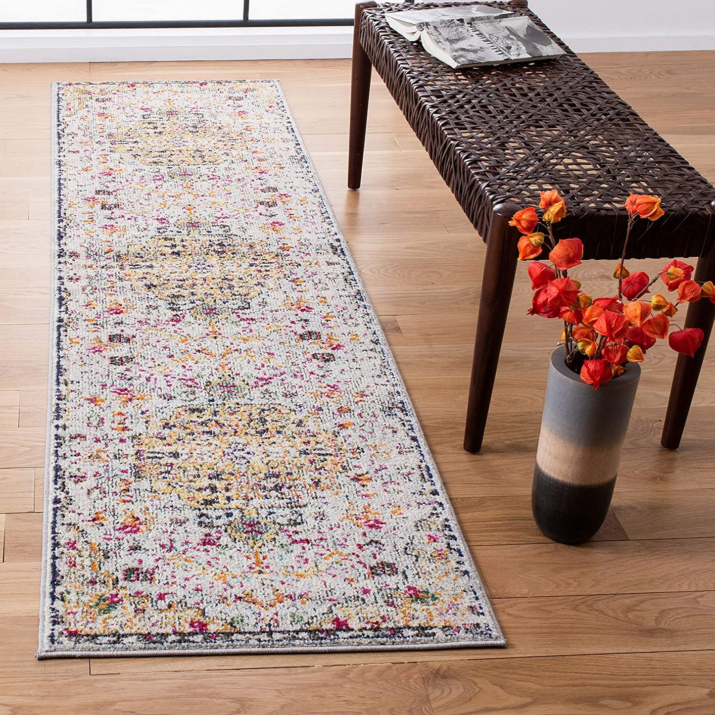 Boho Chic Medallion Distressed Soft Area Rug Grey / Gold