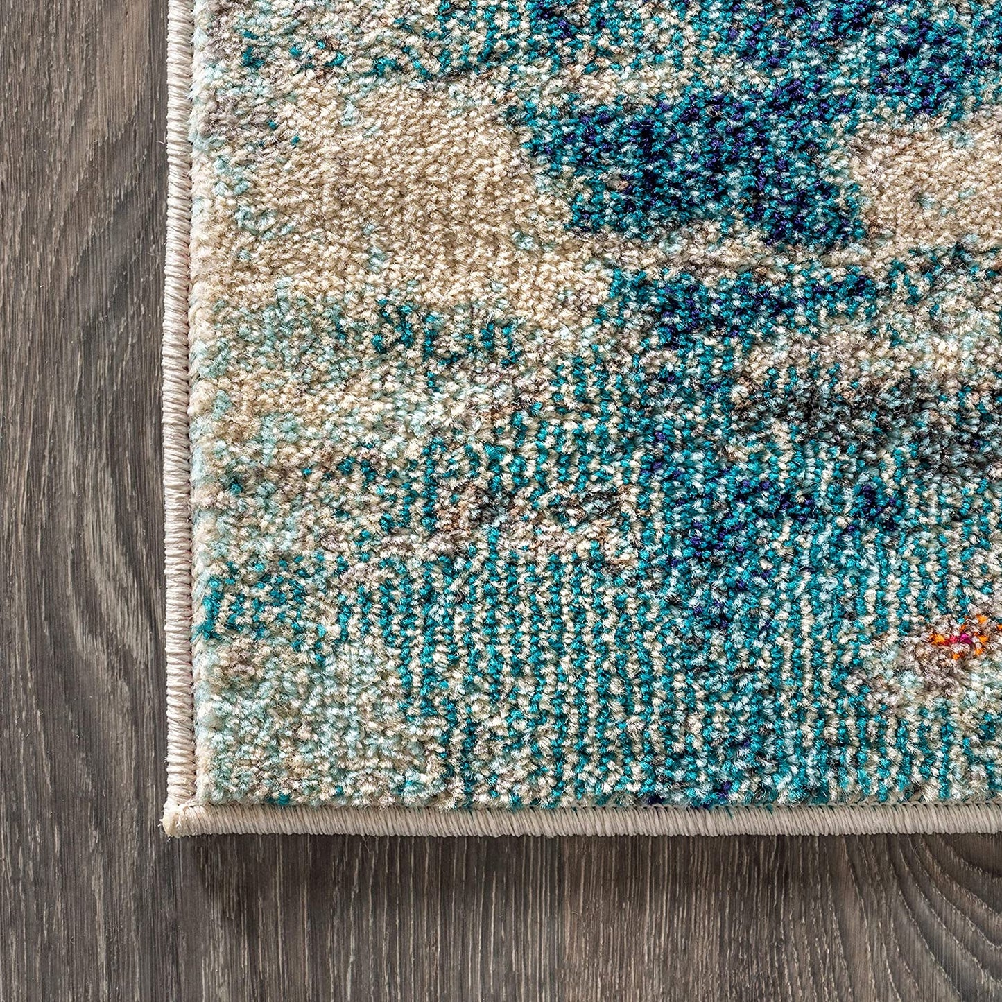 Contemporary Modern Abstract Brushstroke Cream/Blue Rug