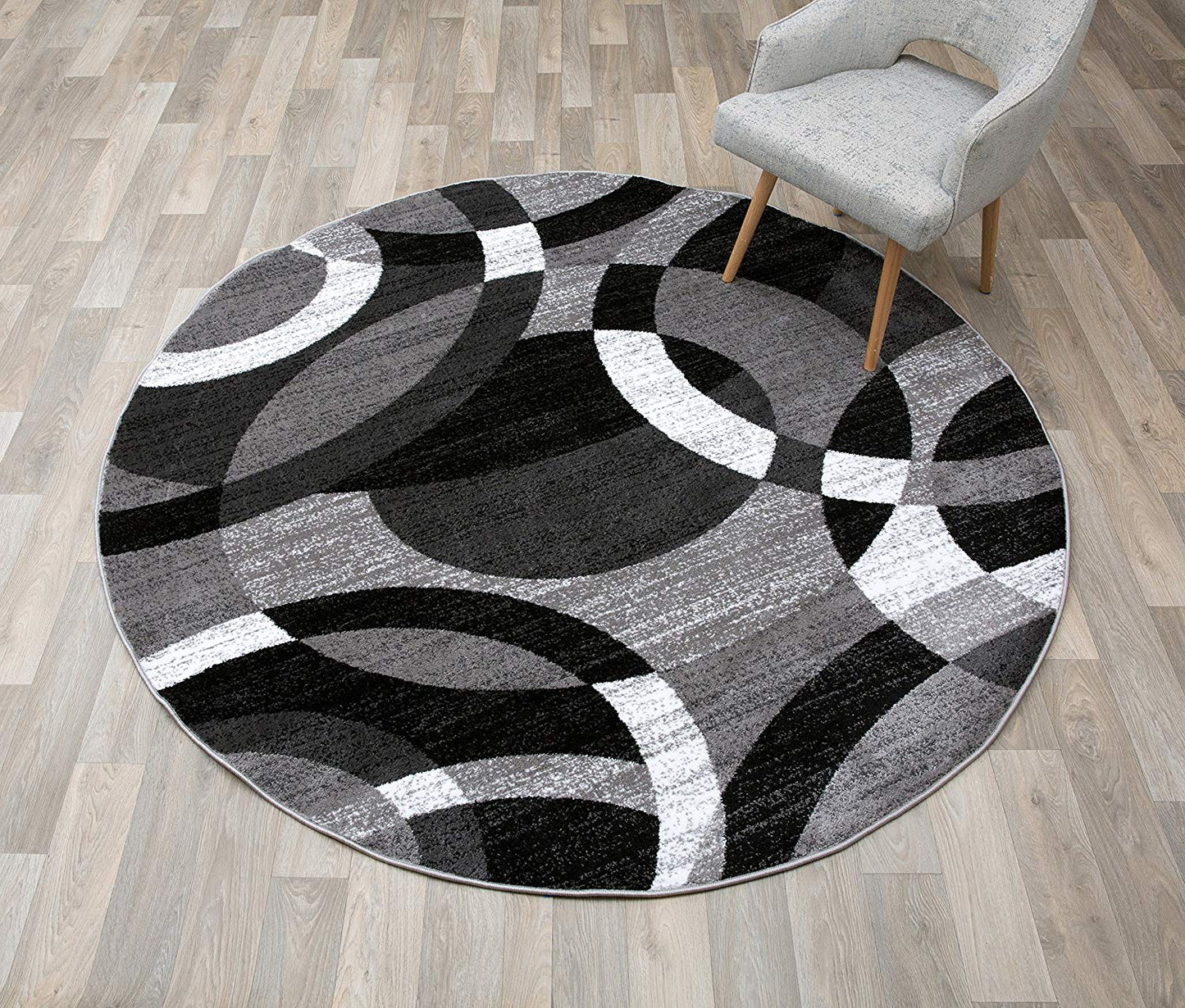 Gray Black White Circles Area Rug
