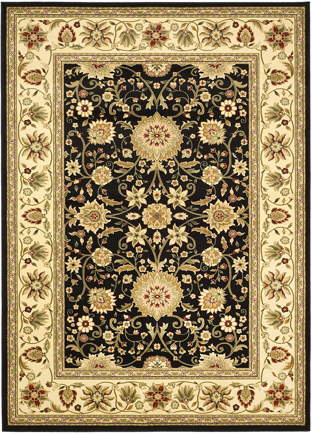 Lyndhurst Collection  Traditional Oriental Non-Shedding Stain Resistant Living Room Bedroom Soft Area Rug Black / Ivory