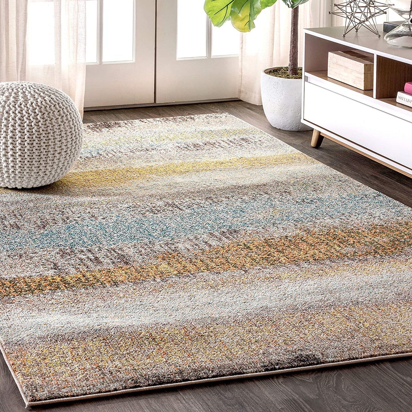 Contemporary Modern Abstract Vintage Cream/Yellow Rug