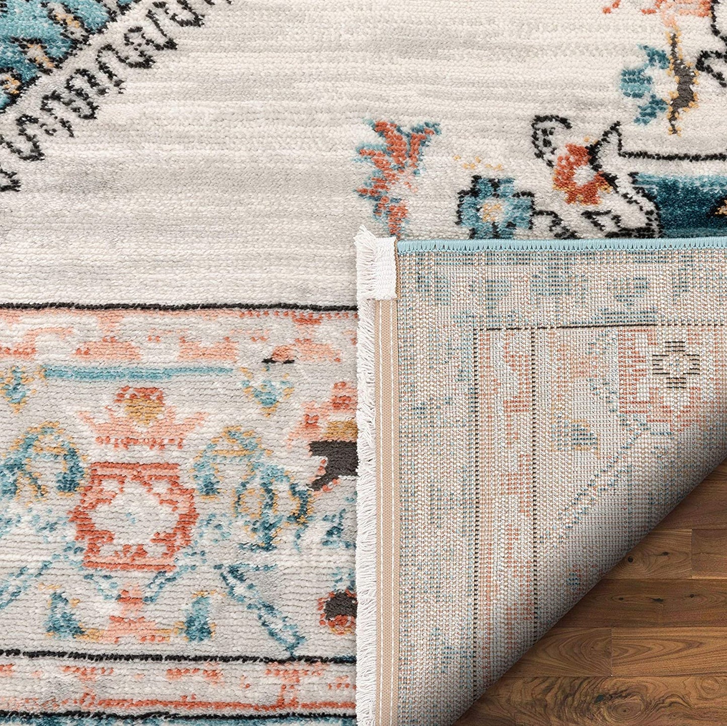 Estin Multi Blue Ivory Vintage Distressed Boho Soft Area Rug