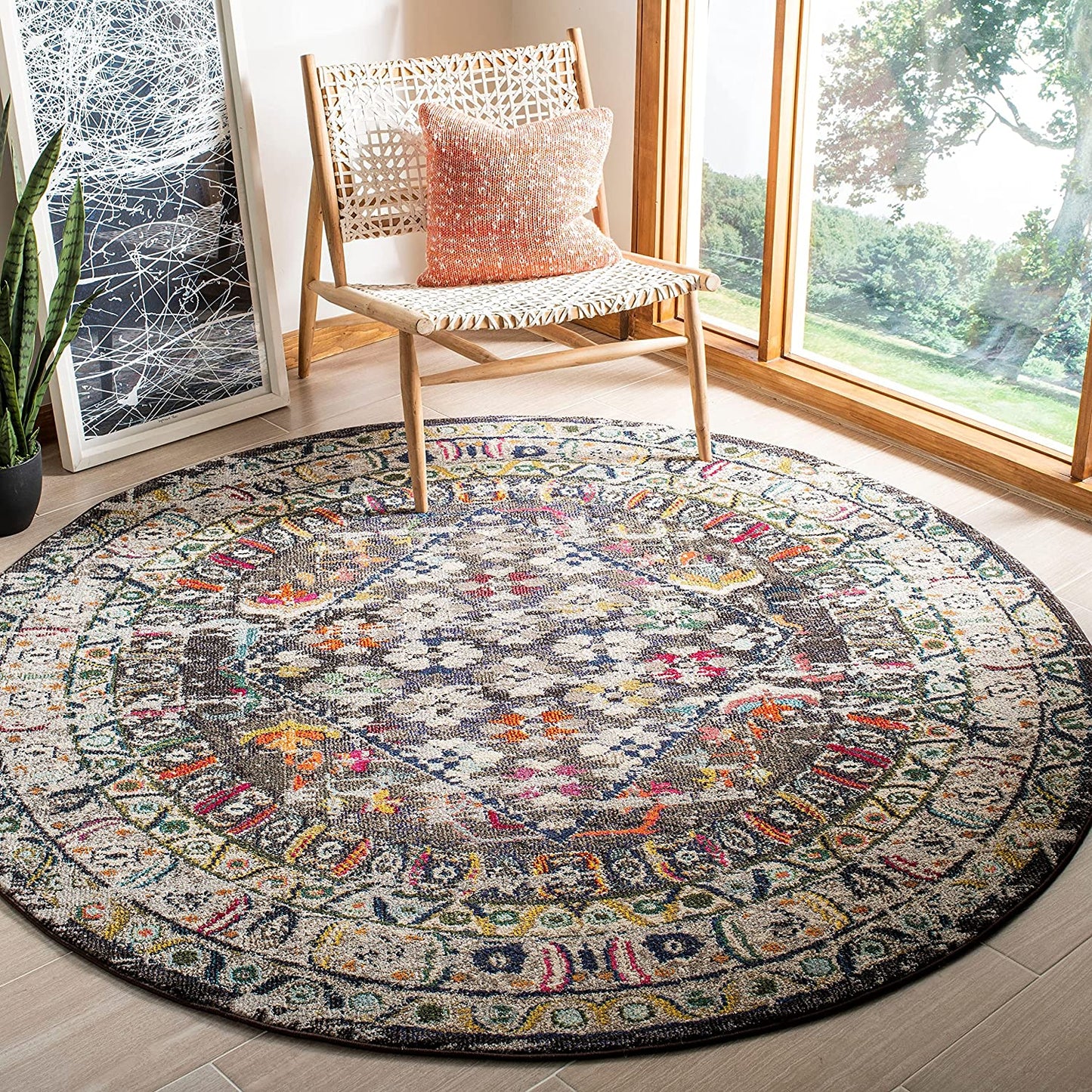 Monaco Collection Boho Chic Oriental Distressed Soft Area Rug Brown / Grey