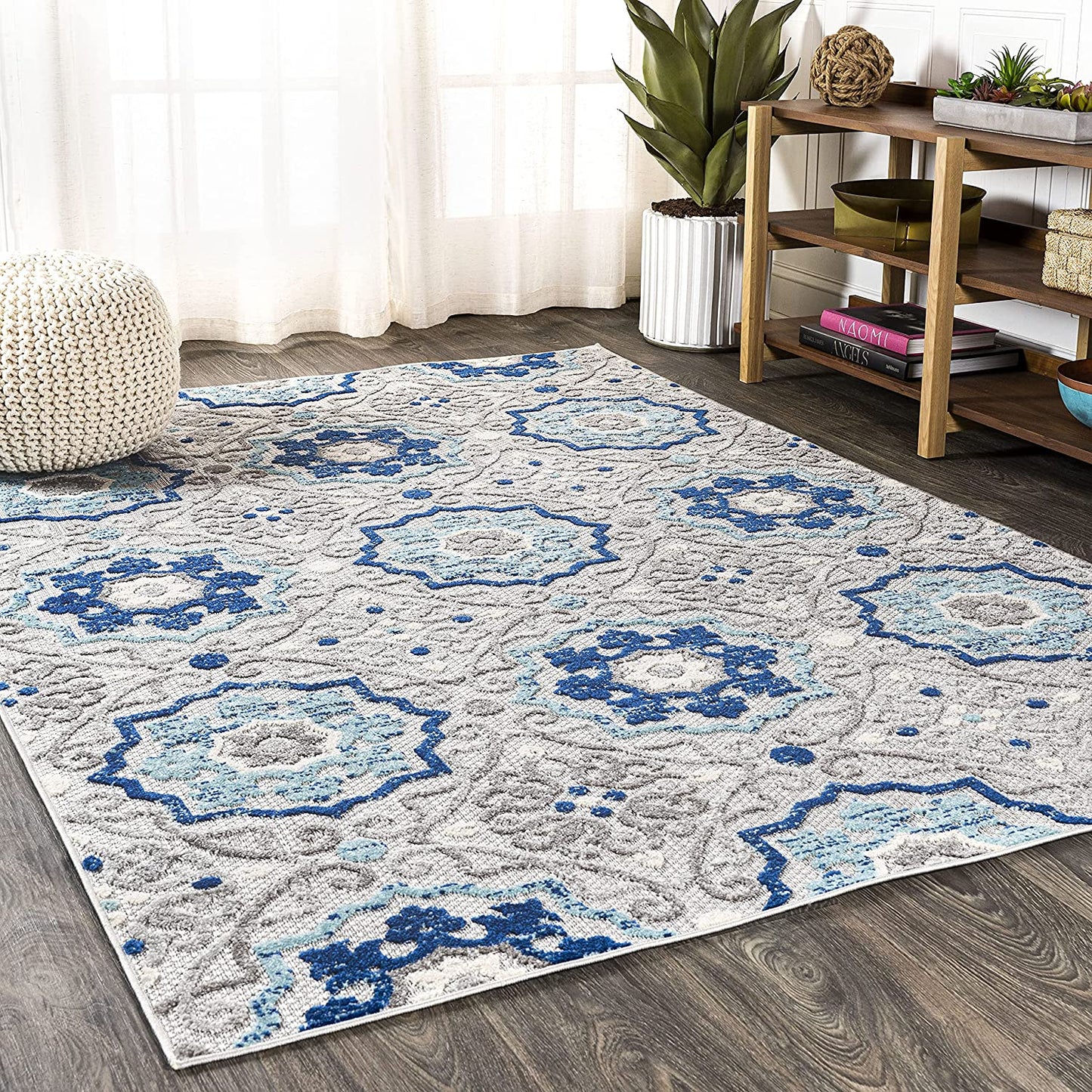Mediterranean Medallion Boho Soft Area Rug Blue/Gray