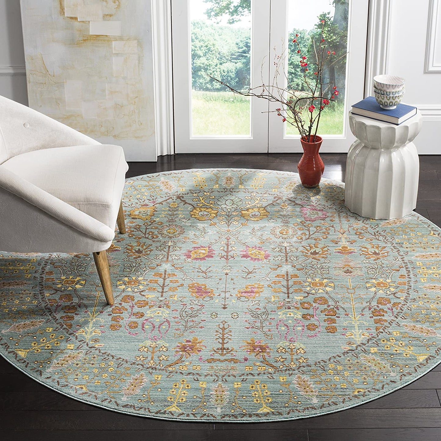 Boho Chic Distressed Area Rug, Steel Blue