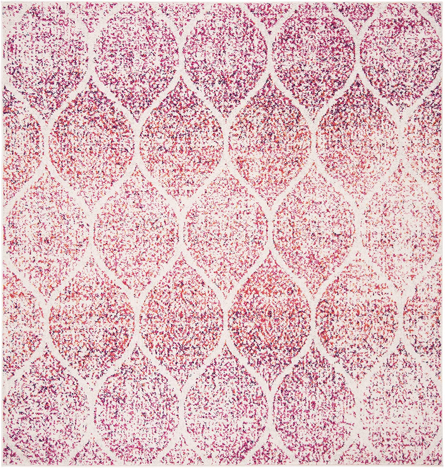 Geometric Trellis Distressed Cream/Fuchsia Soft Area Rug